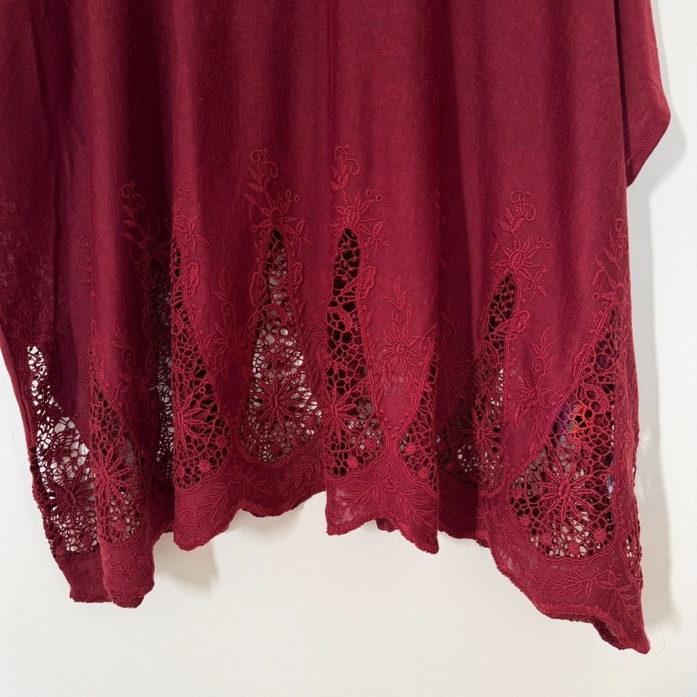 Ulla Popken Embroidered Pullover Poncho‎ Style Blouse Red Plus Size 2 Oversized - Picture 9 of 11